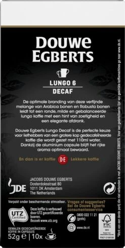 Douwe Egberts Lungo Decaf Koffiecups - Intensiteit 6/12 - 10 X 10 Capsules -Koffieverkoopwinkel 607x1200 10