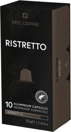 Koffieverkoopwinkel 35 100 Capsules Epic Coffee - Ristretto - Nespresso® Compatible Aluminium Capsules - RFA Keurmerk - Doos 100 Stuks
