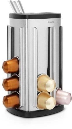 Brabantia Capsulehouder - Met Uitneembaar Bakje - Matt Steel - Geschikt Voor Nespresso Cups -Koffieverkoopwinkel 670x1200
