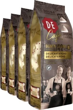 Koffieverkoopwinkel 12 Douwe Egberts D.E Café Delicaat Rond Koffiebonen - Intensiteit 5/9 - 4 X 500 Gram