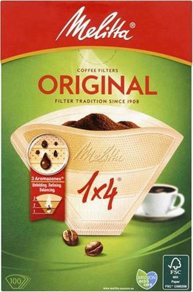 Koffiefilter Nr. 1x4 Bruin (100stuks) Melitta 3 Koffiefilter Nr. 1x4 Bruin (100stuks) Melitta
