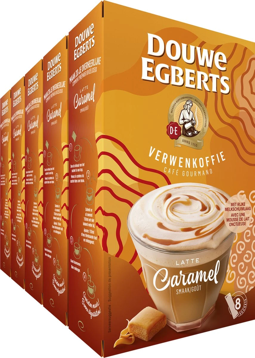 Douwe Egberts Verwenkoffie Latte Caramel Oploskoffie - 5 X 8 Zakjes 3 Douwe Egberts Verwenkoffie Latte Caramel Oploskoffie - 5 X 8 Zakjes