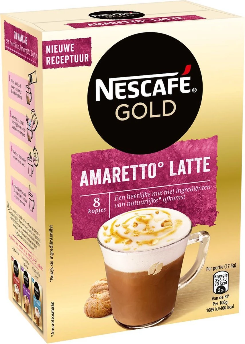 Nescafé Gold Amaretto Latte Oploskoffie - 6 Doosjes à 8 Zakjes 7 Nescafé Gold Amaretto Latte Oploskoffie - 6 Doosjes à 8 Zakjes - Afbeelding 5