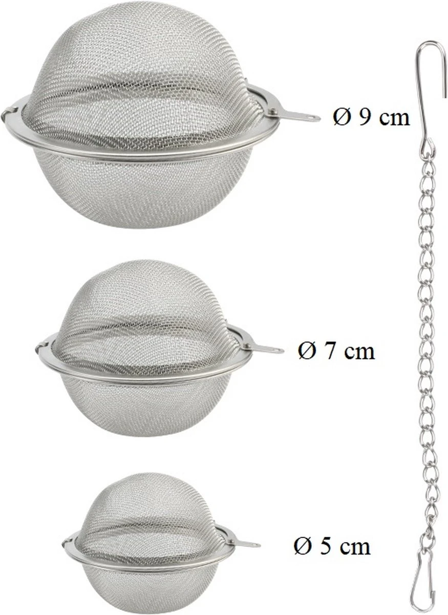 Merkloos Thee Zeef Set 3 Stuks Ø 9 / Ø 7 / Ø 5 - Thee/kruiden Kogel RVS -Thee Ei RVS - Kruiden Zeef/filter RVS 6 Merkloos Thee Zeef Set 3 Stuks Ø 9 / Ø 7 / Ø 5 - Thee/kruiden Kogel RVS -Thee Ei RVS - Kruiden Zeef/filter RVS - Afbeelding 4