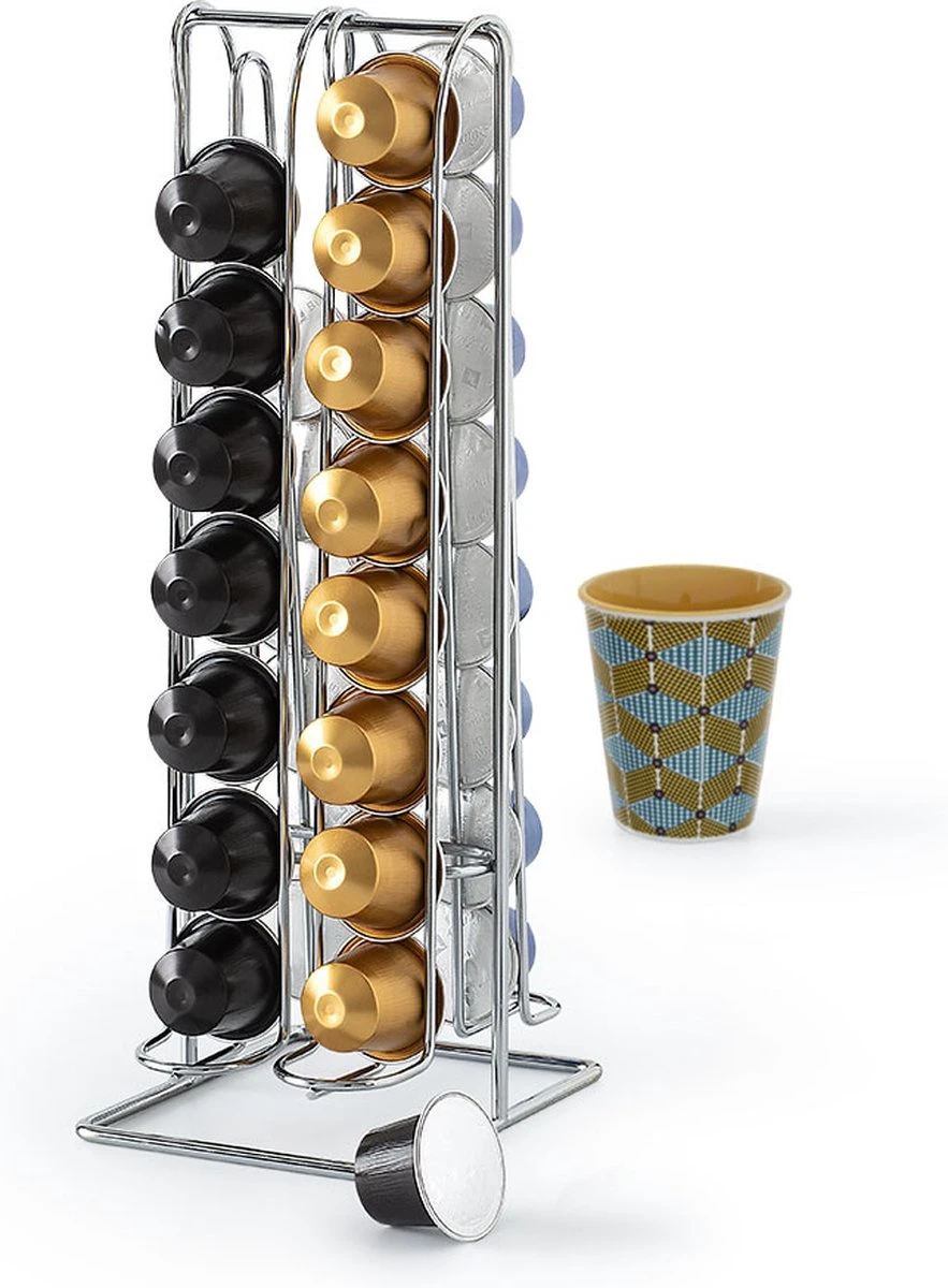 RVS Cuphouder En Standaard Voor 32 Nespresso Cups - Capsulehouder Metaal 3 RVS Cuphouder En Standaard Voor 32 Nespresso Cups - Capsulehouder Metaal