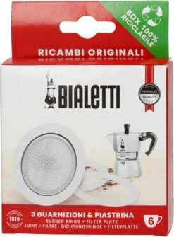 Bialetti Moka Aluminium Filterplaatje + 3 Rubber Ringen - 6 Kops -Koffieverkoopwinkel 886x1200