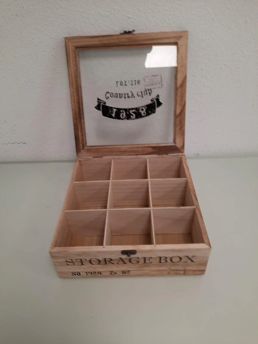 Merkloos Houten Theekist - 9-vaks Theedoos 5 Merkloos Houten Theekist - 9-vaks Theedoos - Afbeelding 3