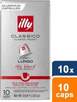 Illy Lungo Classico Koffiecups - Intensiteit 5/9 - 10 X 10 Capsules -Koffieverkoopwinkel 904x1200